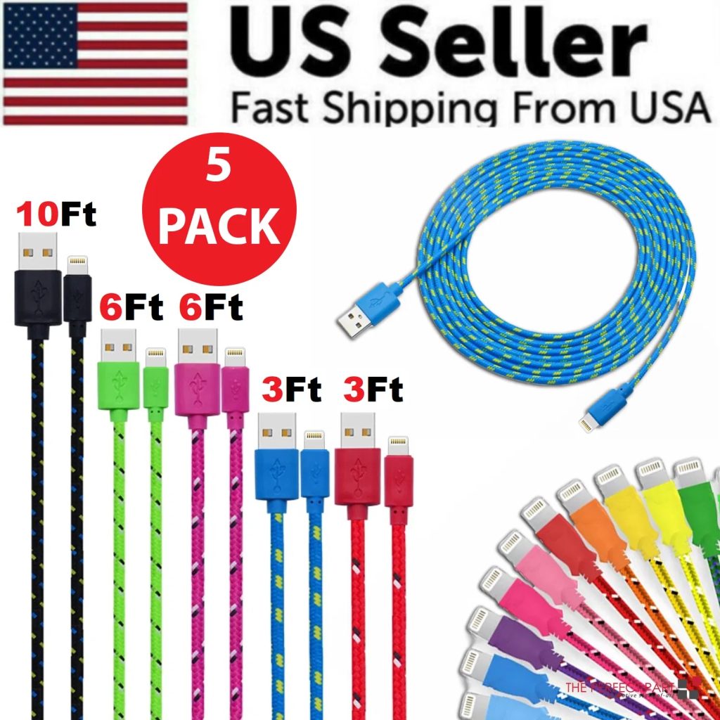 5-pack braided Lightning charging cables
