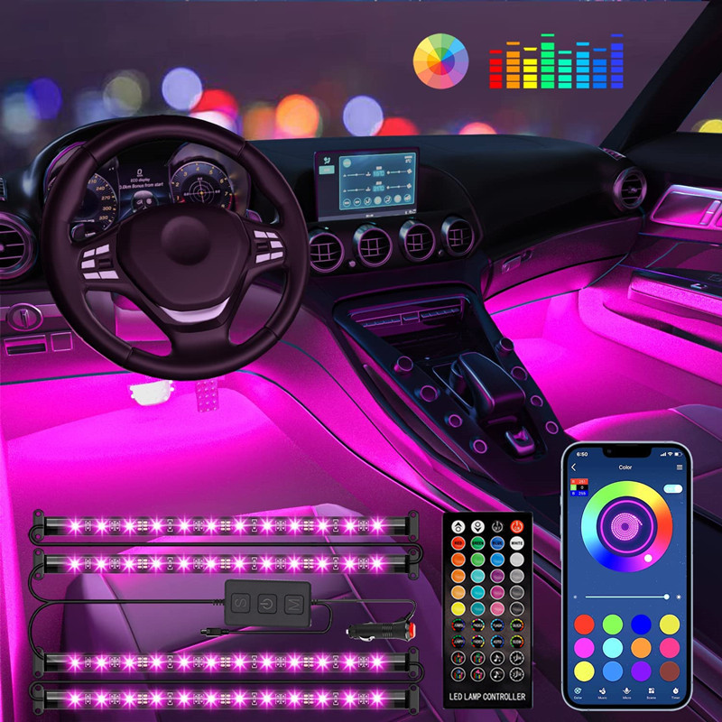 Bluetooth app-controlled LED ambient light kit for car interiors